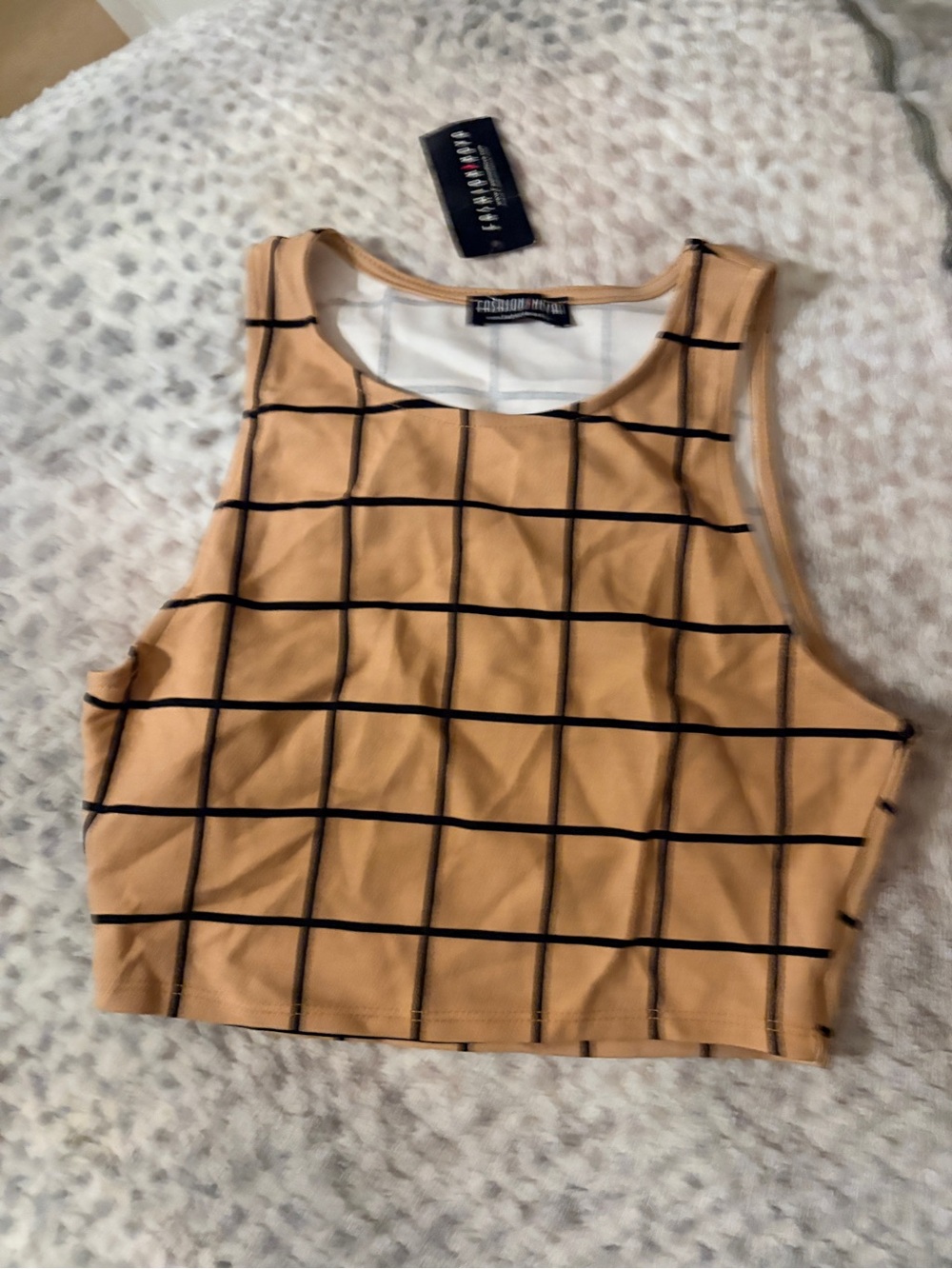 Fashion Nova Tan Grid Crop Tank set